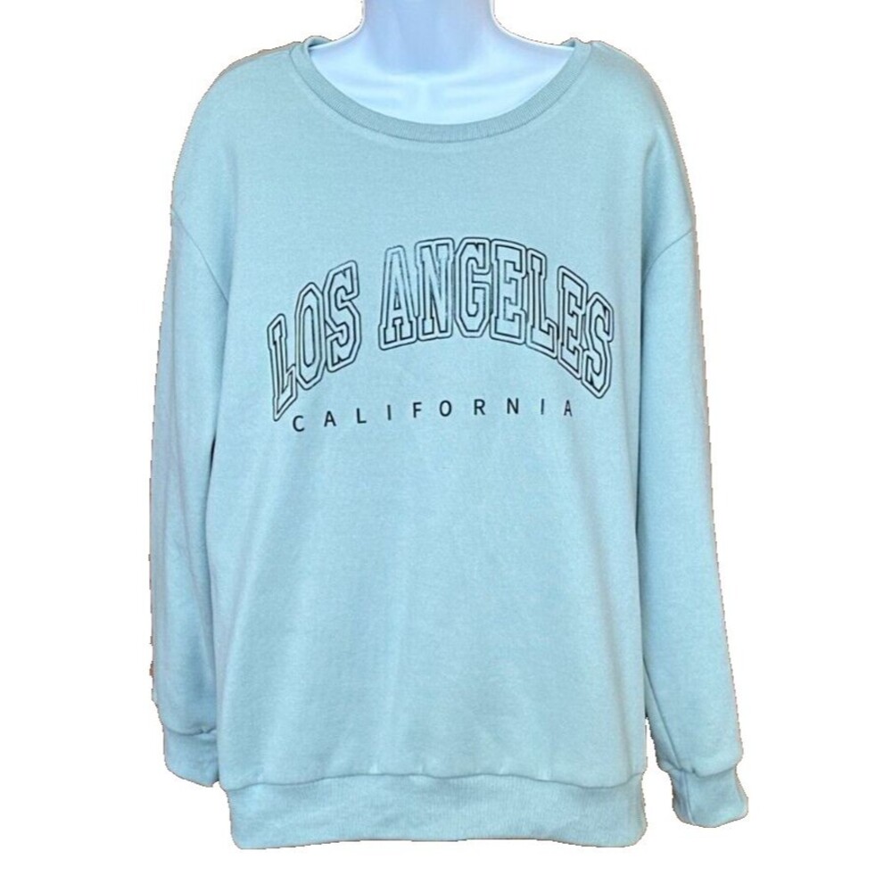 Shein Women's LOS ANGELES Letter Graphic Pullover Mint Green Sweatshirt Size XL